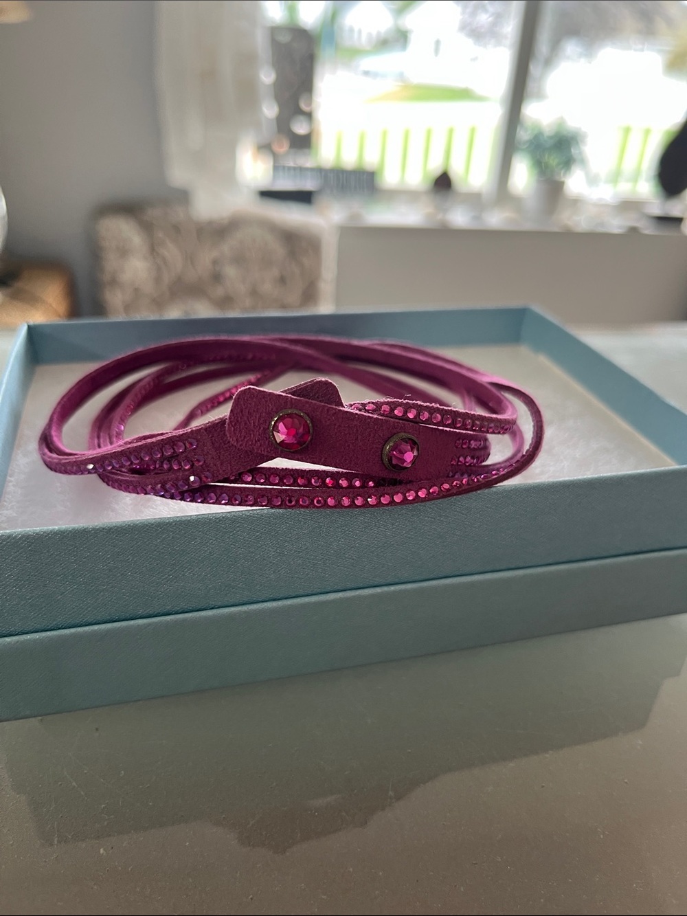 Women's Magenta Wrap Bracelet with Pink Crystal Accents